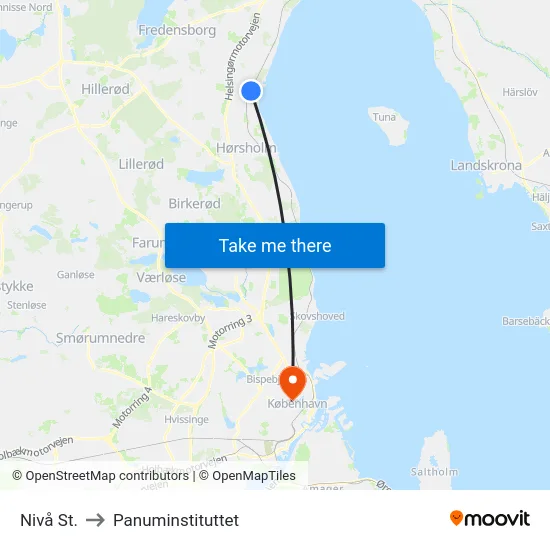 Nivå St. to Panuminstituttet map