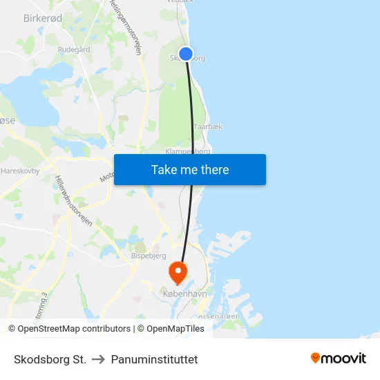 Skodsborg St. to Panuminstituttet map