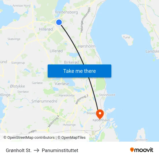 Grønholt St. to Panuminstituttet map