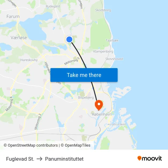 Fuglevad St. to Panuminstituttet map