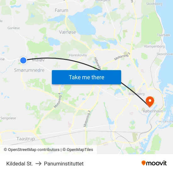 Kildedal St. to Panuminstituttet map