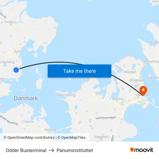 Odder Busterminal to Panuminstituttet map