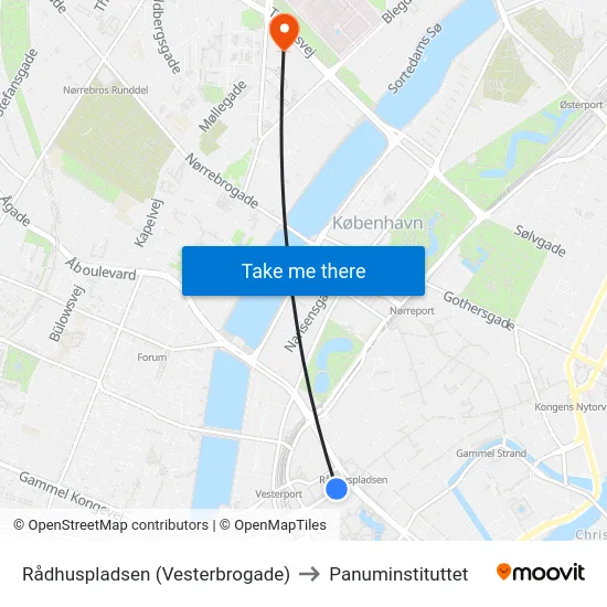 Rådhuspladsen (Vesterbrogade) to Panuminstituttet map