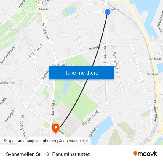 Svanemøllen St. to Panuminstituttet map