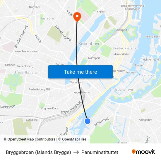 Bryggebroen (Islands Brygge) to Panuminstituttet map
