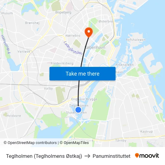 Teglholmen (Teglholmens Østkaj) to Panuminstituttet map