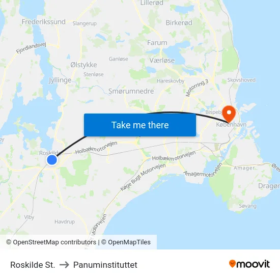 Roskilde St. to Panuminstituttet map
