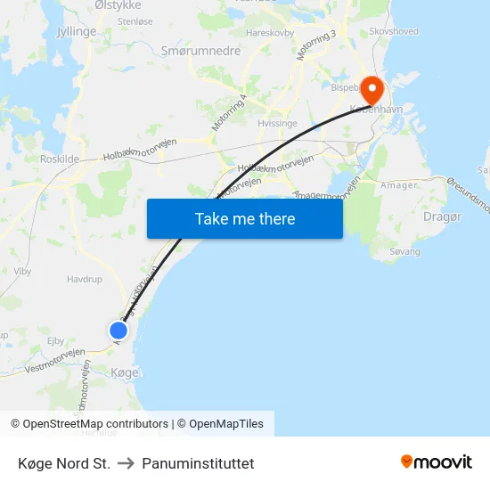 Køge Nord St. to Panuminstituttet map