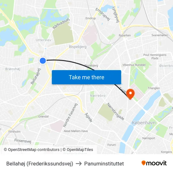 Bellahøj (Frederikssundsvej) to Panuminstituttet map