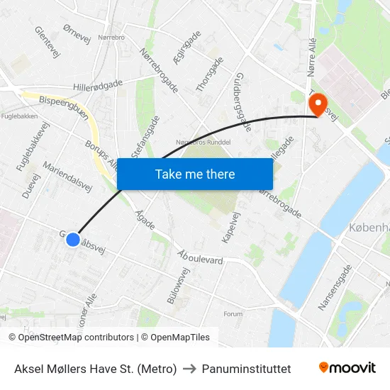 Aksel Møllers Have St. (Metro) to Panuminstituttet map