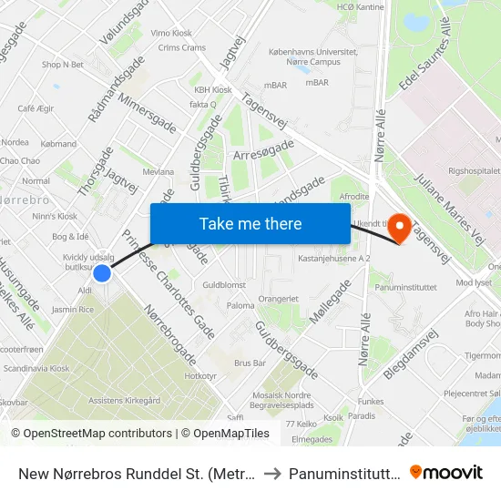 New Nørrebros Runddel St. (Metro) to Panuminstituttet map