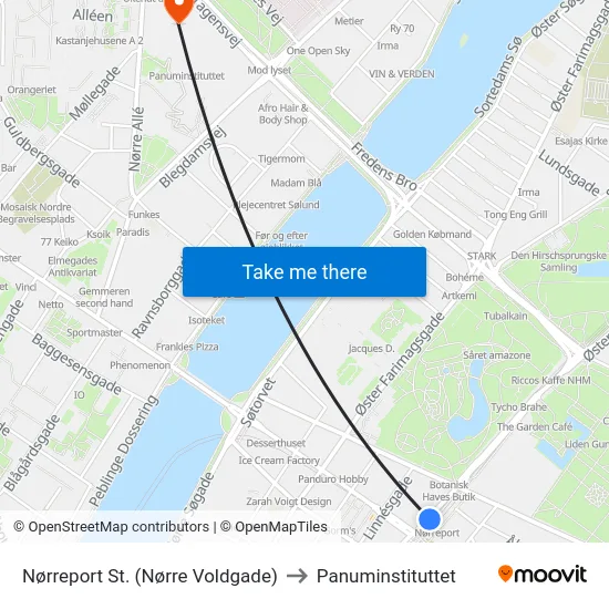 Nørreport St. (Nørre Voldgade) to Panuminstituttet map