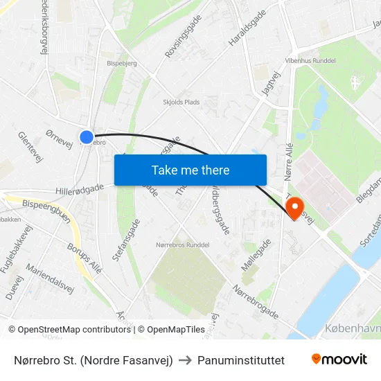 Nørrebro St. (Nordre Fasanvej) to Panuminstituttet map