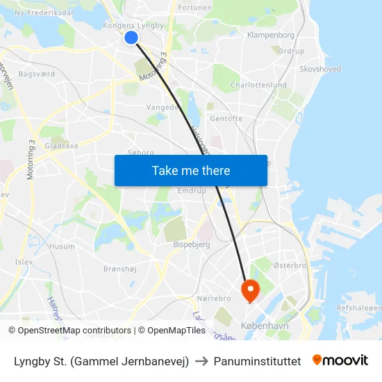 Lyngby St. (Gammel Jernbanevej) to Panuminstituttet map