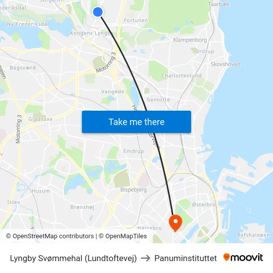 Lyngby Svømmehal (Lundtoftevej) to Panuminstituttet map