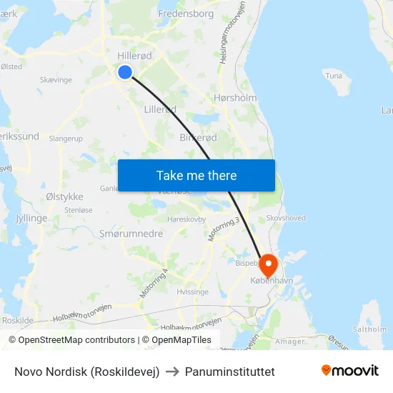 Novo Nordisk (Roskildevej) to Panuminstituttet map