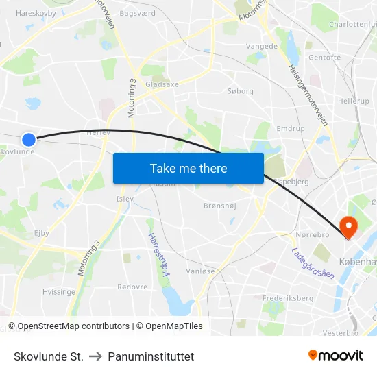 Skovlunde St. to Panuminstituttet map