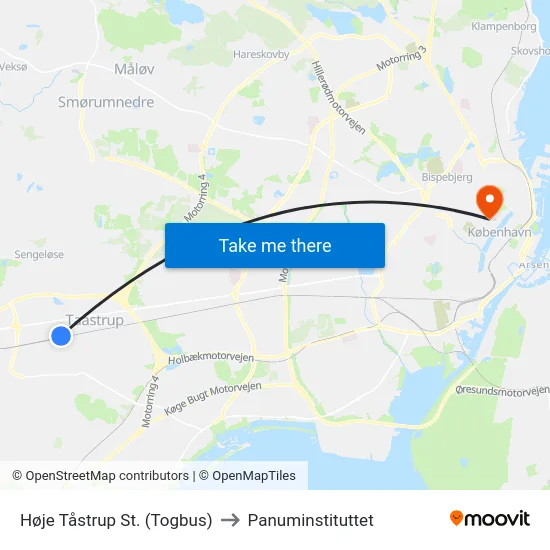 Høje Tåstrup St. (Togbus) to Panuminstituttet map