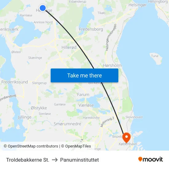 Troldebakkerne St. to Panuminstituttet map