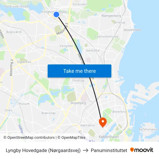 Lyngby Hovedgade (Nørgaardsvej) to Panuminstituttet map