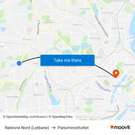 Rødovre Nord (Letbane) to Panuminstituttet map