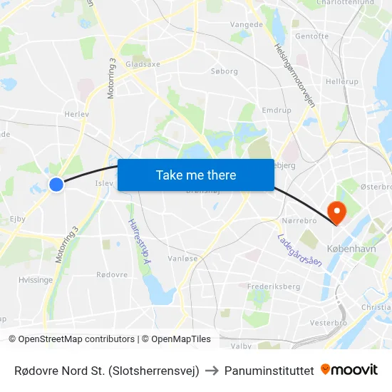 Rødovre Nord St. (Slotsherrensvej) to Panuminstituttet map