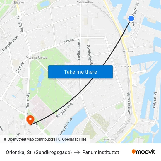 Orientkaj St. (Sundkrogsgade) to Panuminstituttet map