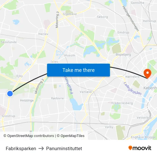 Fabriksparken to Panuminstituttet map
