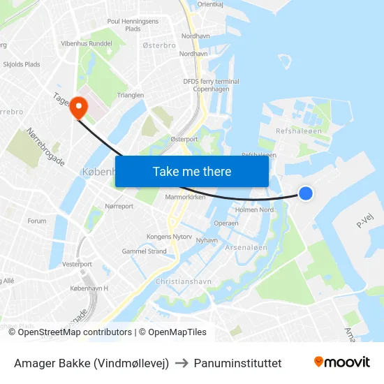 Amager Bakke (Vindmøllevej) to Panuminstituttet map