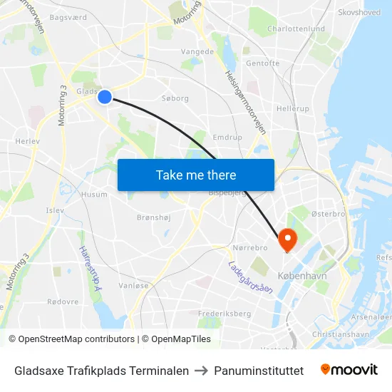 Gladsaxe Trafikplads Terminalen to Panuminstituttet map