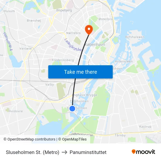 Sluseholmen St. (Metro) to Panuminstituttet map