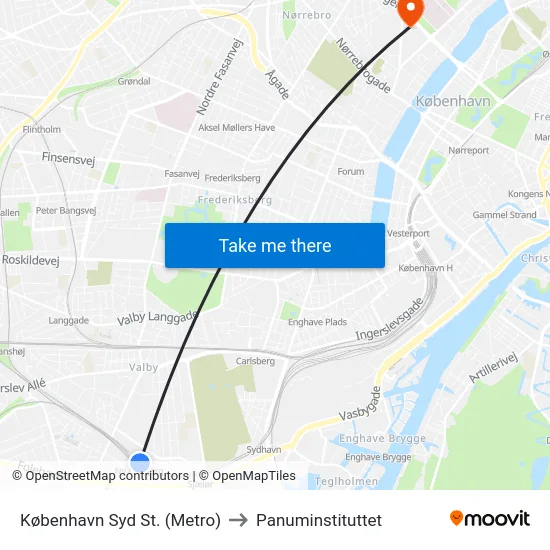 København Syd St. (Metro) to Panuminstituttet map