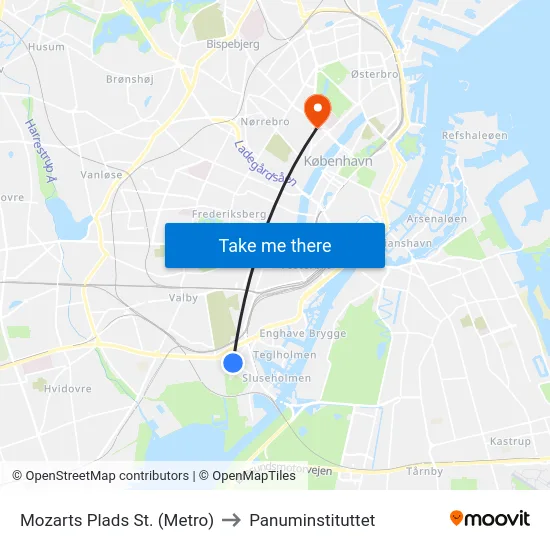 Mozarts Plads St. (Metro) to Panuminstituttet map