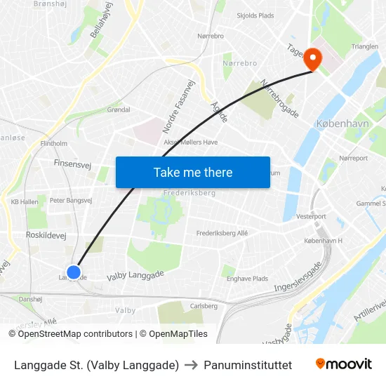 Langgade St. (Valby Langgade) to Panuminstituttet map