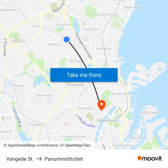 Vangede St. to Panuminstituttet map