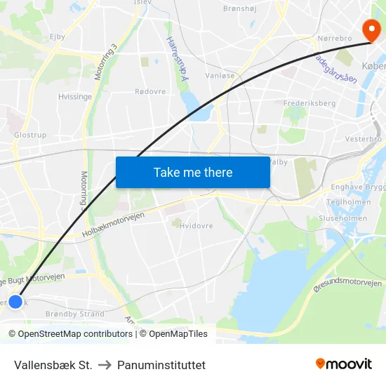 Vallensbæk St. to Panuminstituttet map