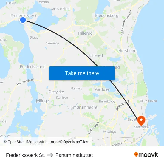 Frederiksværk St. to Panuminstituttet map