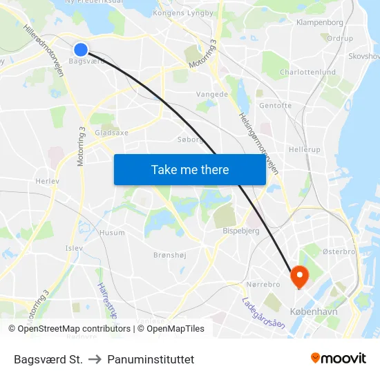 Bagsværd St. to Panuminstituttet map