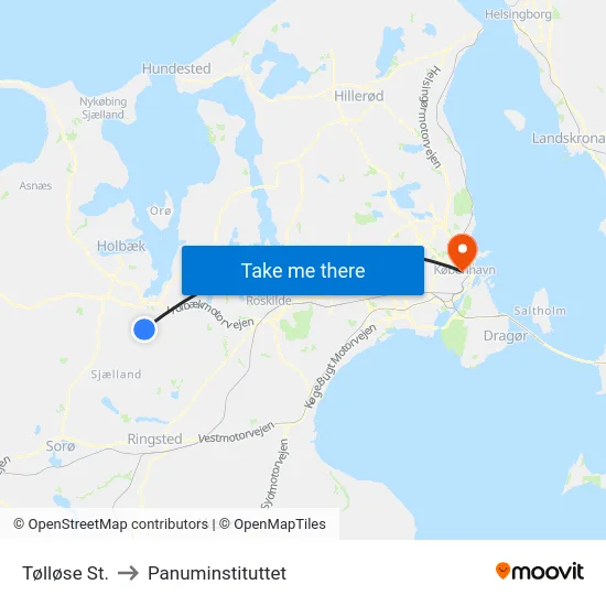 Tølløse St. to Panuminstituttet map