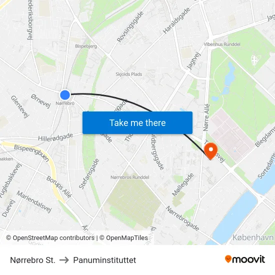 Nørrebro St. to Panuminstituttet map