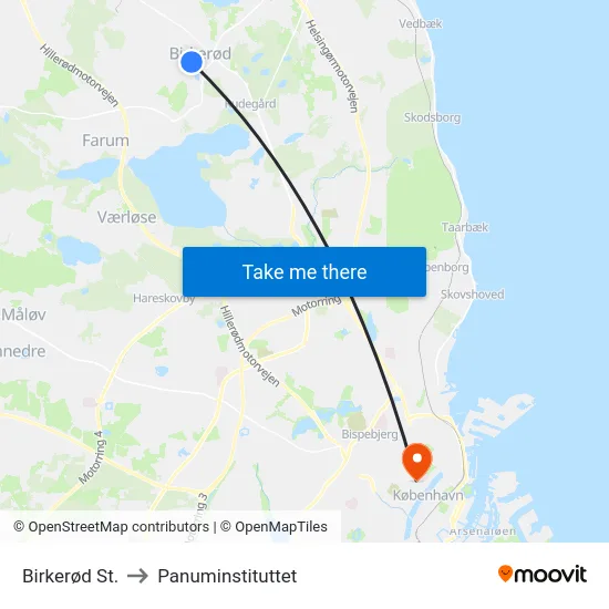 Birkerød St. to Panuminstituttet map