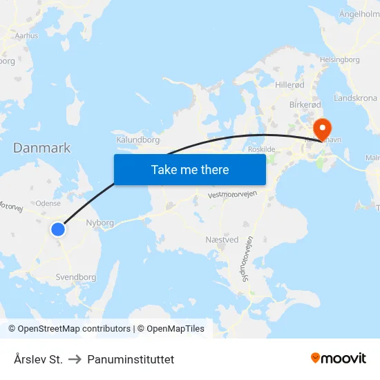 Årslev St. to Panuminstituttet map