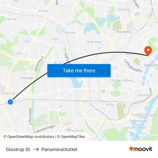 Glostrup St. to Panuminstituttet map