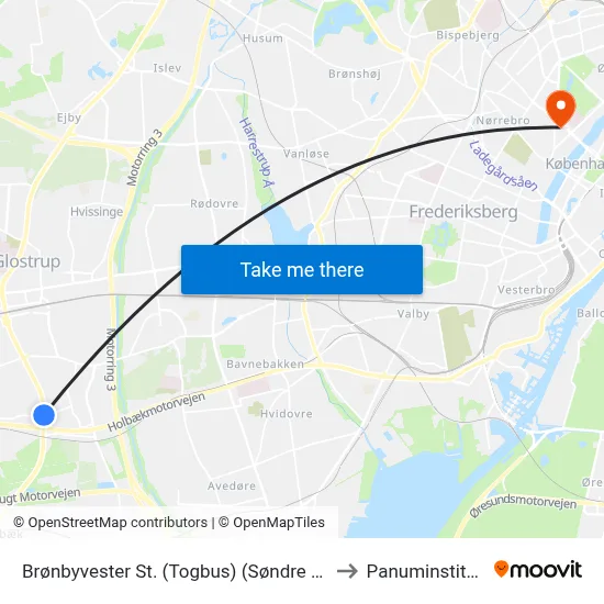 Brønbyvester St. (Togbus) (Søndre Ringvej) to Panuminstituttet map