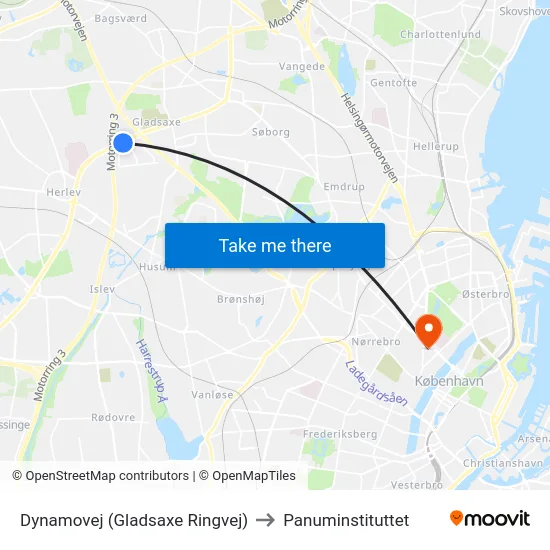 Dynamovej (Gladsaxe Ringvej) to Panuminstituttet map