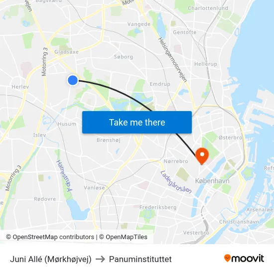 Juni Allé (Mørkhøjvej) to Panuminstituttet map