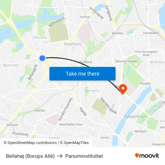 Bellahøj (Borups Allé) to Panuminstituttet map