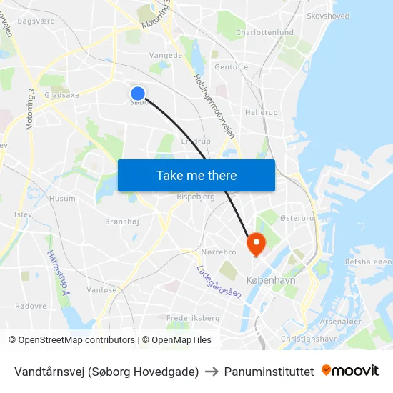 Vandtårnsvej (Søborg Hovedgade) to Panuminstituttet map