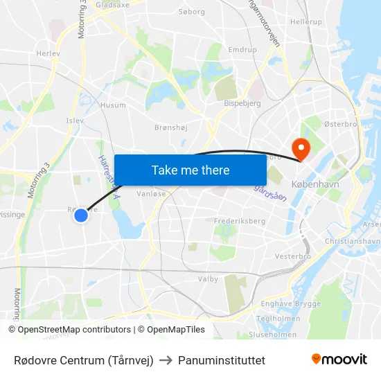 Rødovre Centrum (Tårnvej) to Panuminstituttet map