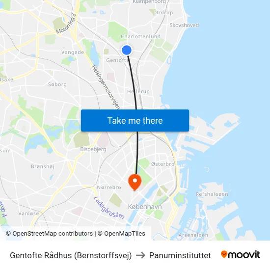 Gentofte Rådhus (Bernstorffsvej) to Panuminstituttet map